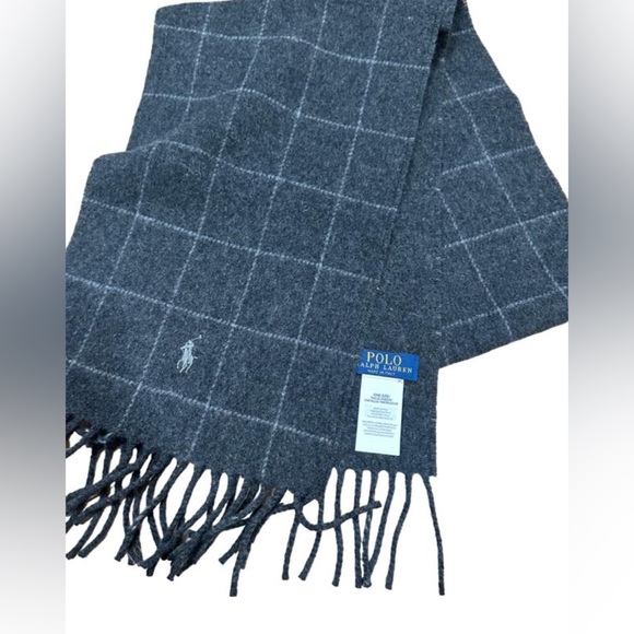 Polo Ralph Lauren Reversible Windowpane Wool Plaid Scarf. NEW - Picture 2 of 4